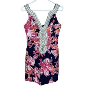 Lilly Pulitzer Valli Shift Dress Via Sunny Gold Silver Trim Fully Lined Women 00